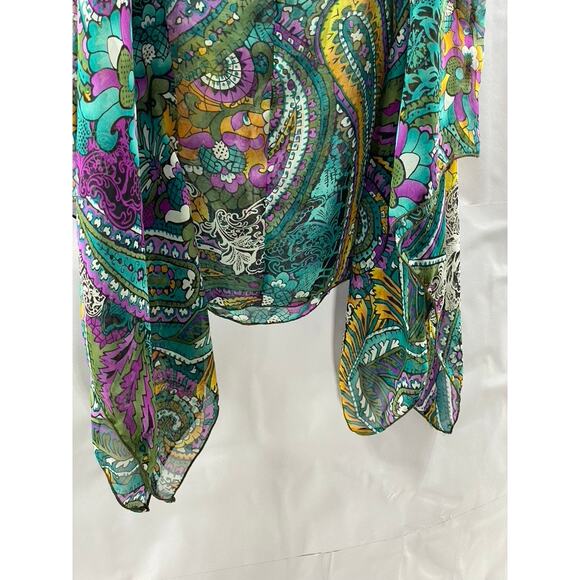 MANDEE Women's Green Sheer Printed Straight-Neck Cutout Shoulder Top SZ S - Picture 5 of 8